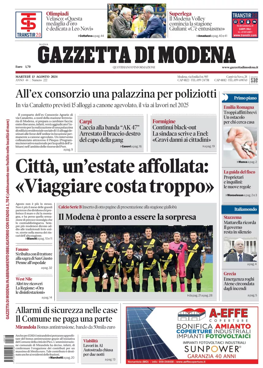 Prima-pagina-gazzetta di modena-oggi-edizione-del-2024-08-13